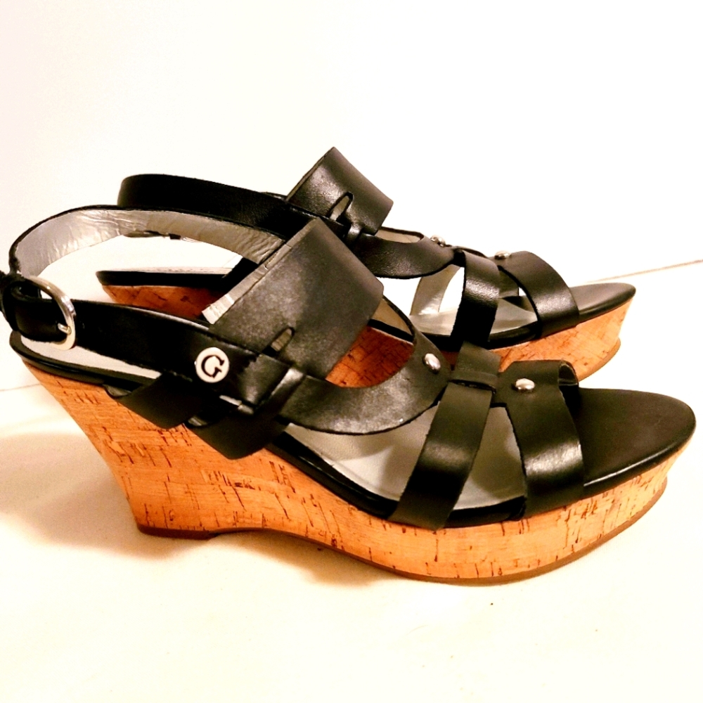 Guess strapy cork wedge black sandals